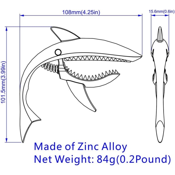 Shark Capo, stämningsklämma i zinklegering för akustisk, folk, elgitarr