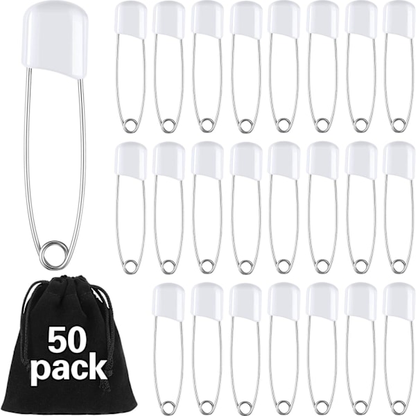 50 stk bleiepinner Babysafety Pins 2,2 tommers plasthode bleiepinner med låselukninger rustfritt stål nåler