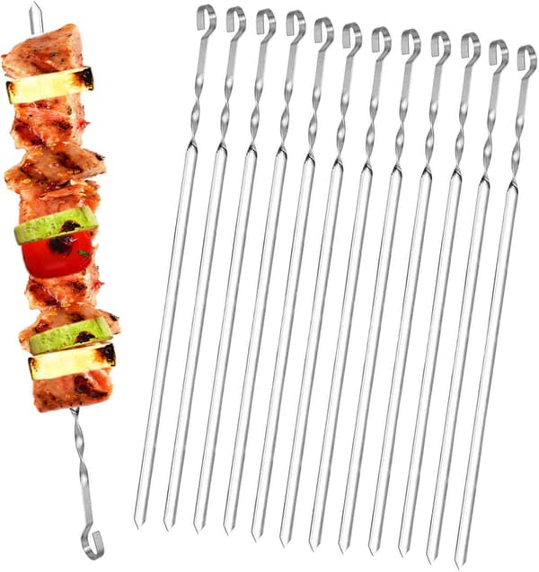 12-pack Rostfria Grillspett för Grillning, Platta Metallspett