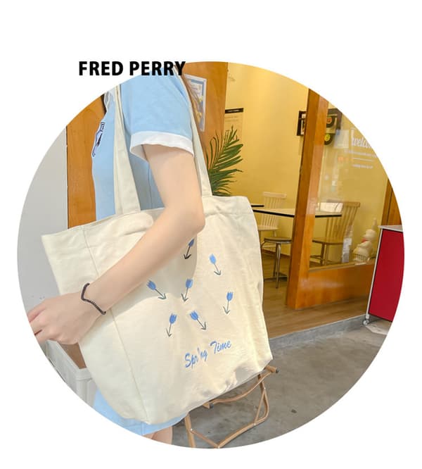 Liten fräsch totebag för studenter, axelväska i canvas, blå