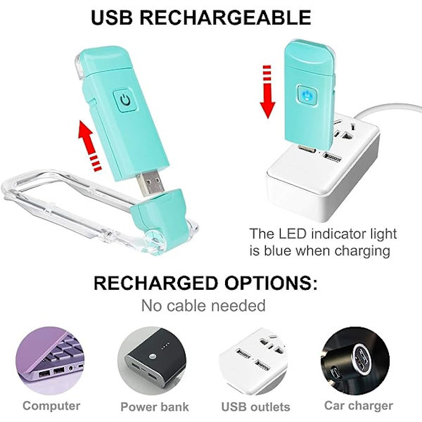 USB-oppladbart leselys med varm hvit lysstyrkejustering