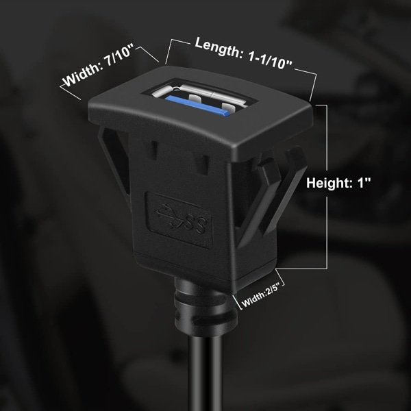 2-pakks firkantet USB 3.0-panel med enkelt port, flush montering, forlengelse DXGHC
