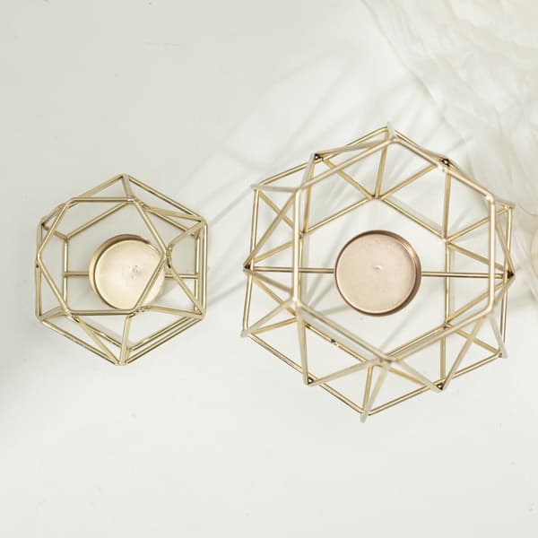 Sæt af 2 Metal Hexagon Geometrisk Design Te Lys Votiv Lysestager H