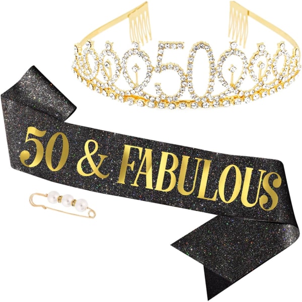 50 år Födelsedag Krona Kvinnor Födelsedag Sash, Rhinestone Tiara Cro