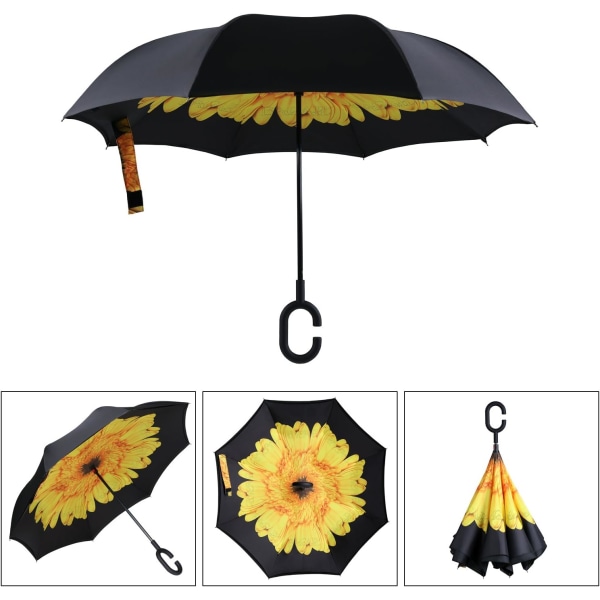Inverterat paraply, UV-skydd dubbellager vindtätt paraply,