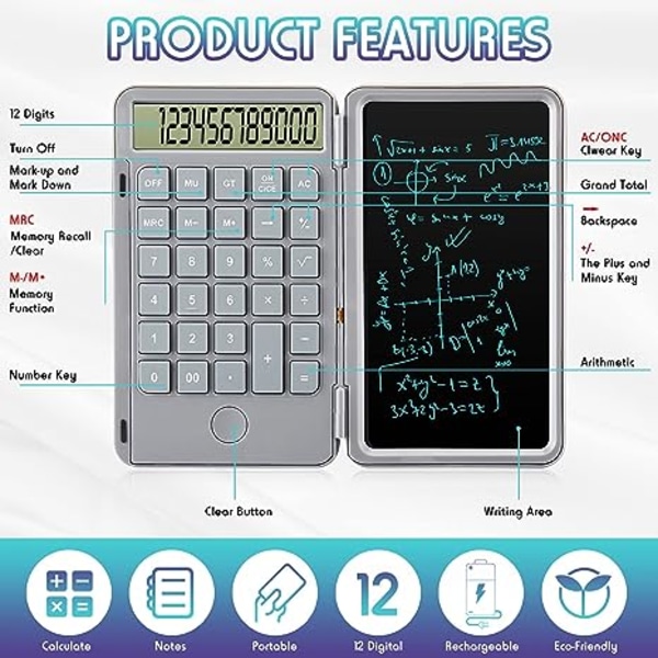 Stor skjerm oppladbar lomme kontor skrivebords kalkulator med viskelær