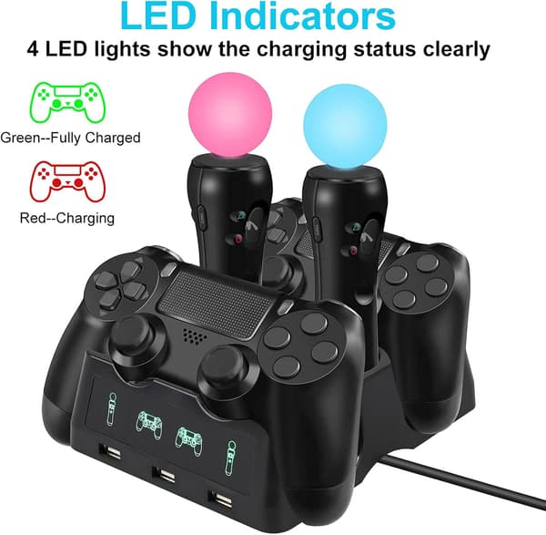 4 i 1 PS4 Controller Oplader, Quad Oplader til PS4 Controller DXGHC