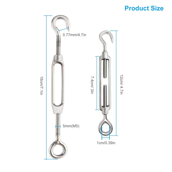 6 Pack Wire Tensioner Adjustable Stainless Steel Tensioner, M5 St