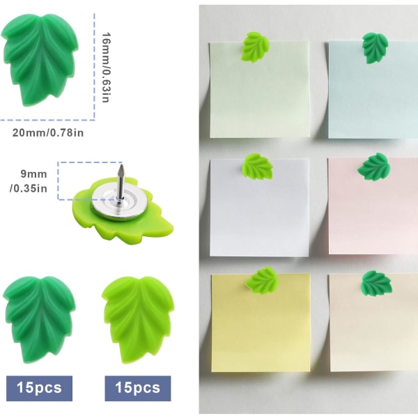 20 stk. Tommelnagler Grønne Blad Kreative Tegnepinner Dekorative Re