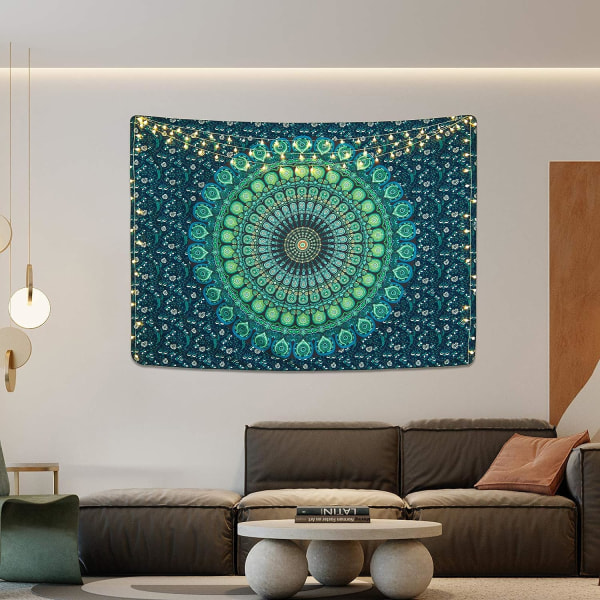 Bohemisk Mandala Väggbonad Hippie Väggbonader Psykedelisk Påfågel B