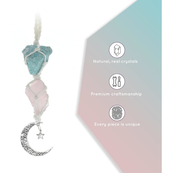 Hanging Car Charm - Amazonite & Rose Quartz - Dangling Moon & DXGHC