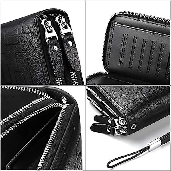 Herrar Clutch Väska Handväska Äkta Läder Plånbok Dragkedja Lång Plånbok