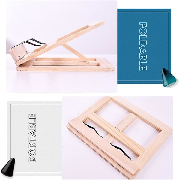 Træbogsstativ. Bogstøtte med 2 metalsideholdere. Foldbar