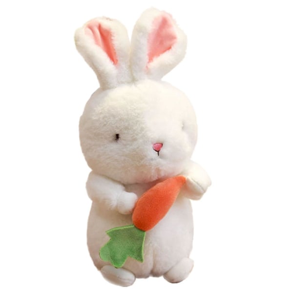 Vit kanin plysch docka kanin håller frukt/mat fylld tecknad serie