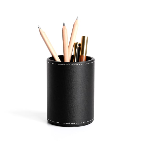 Business Leather Rund Pen Holder Desktop Stationery Oppbevaringsboks