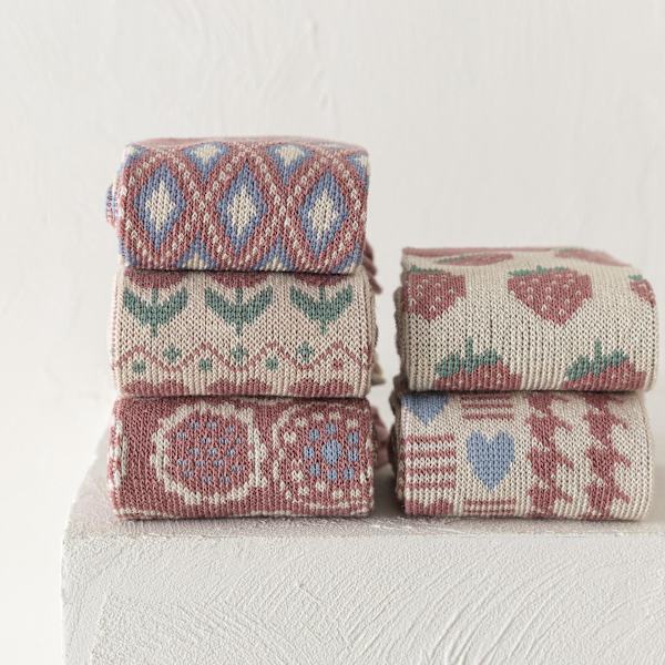 5 par strumpor, barn, höst och vinter, rosa, kärlek, jordgubbar