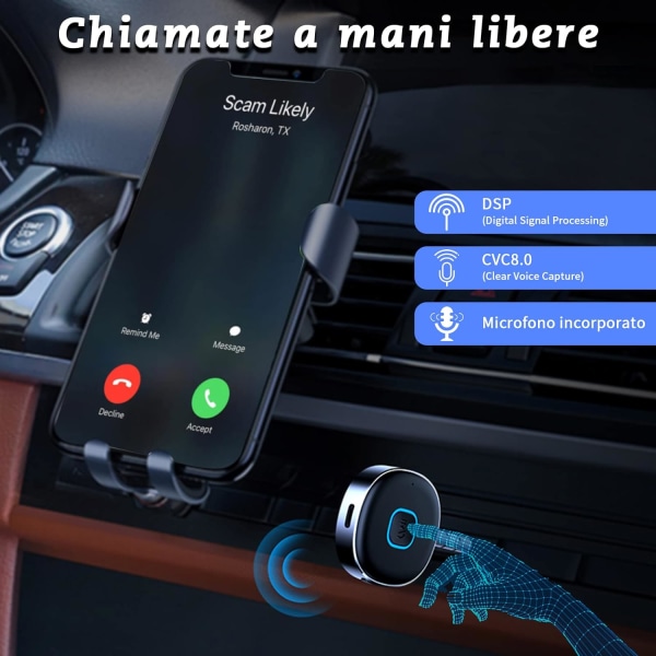 Bluetooth 5.0-mottaker, 3,5 mm jack lydadapter, Bluetooth bilmottaker