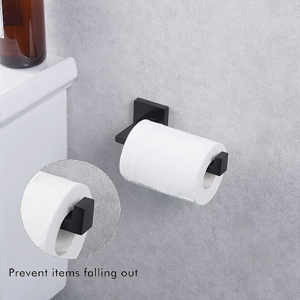 2-pak Sort Toiletpapirholder og Håndklæde Ring Sæt Badeværelse Tilbehør