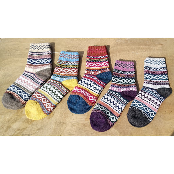 5 Par Ullstrumpor Dam Stickade Varma Casual Ull Crew Vinter Kvinnor