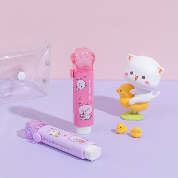 Set med 4 gummibuddar för barn - för skola, kontor, skrivmaterial