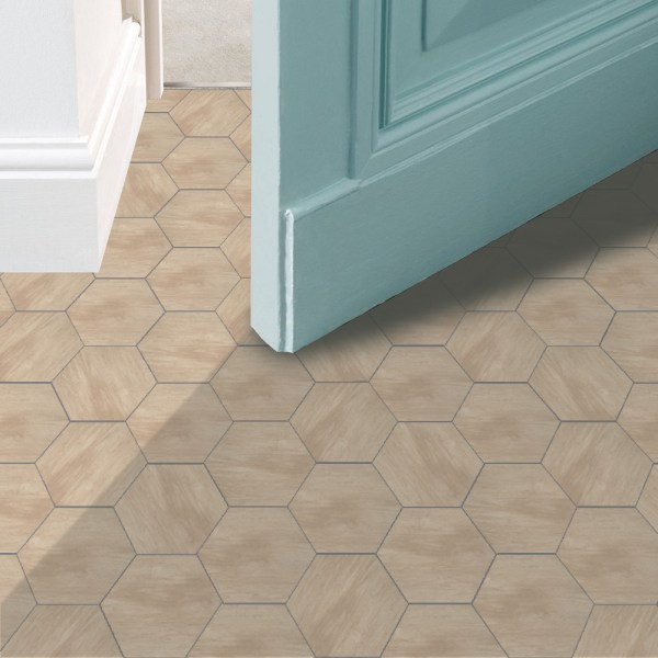 10-pack hexagonformade väggdekaler i valnötsträimitation Rustik Ameri