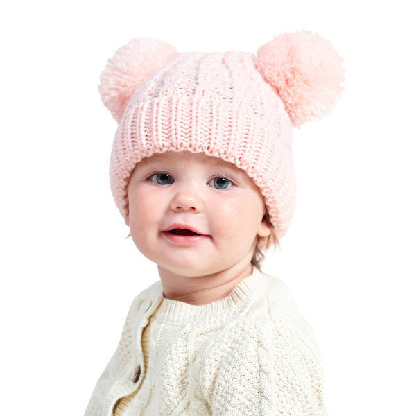 Baby Pullover Hatt med Dubbla Bollar, Barnhatt Höst & Vinter