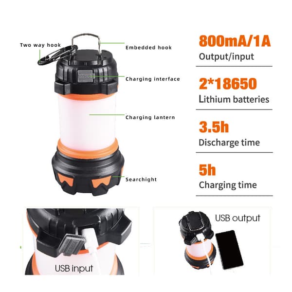 Genopladelig Campinglys, Super Lys 1000 Lumen Campinglys