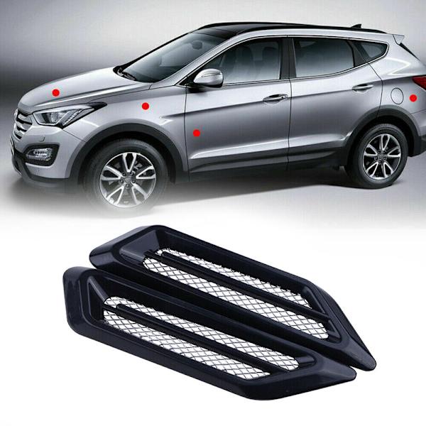 2x Sorte Bil Auto Luftstrøm Fender Side Mesh Vent Dekoration St