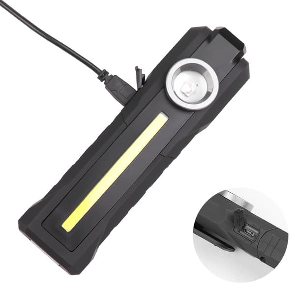 LED+COB lilla lommelykt sammenleggbar med magnet USB-lading