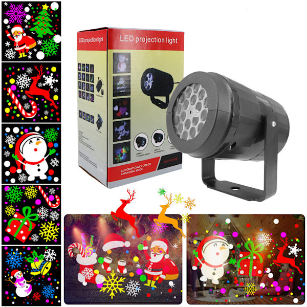 LED Snefnug Projektionslys 16 Mønstre Julepynt