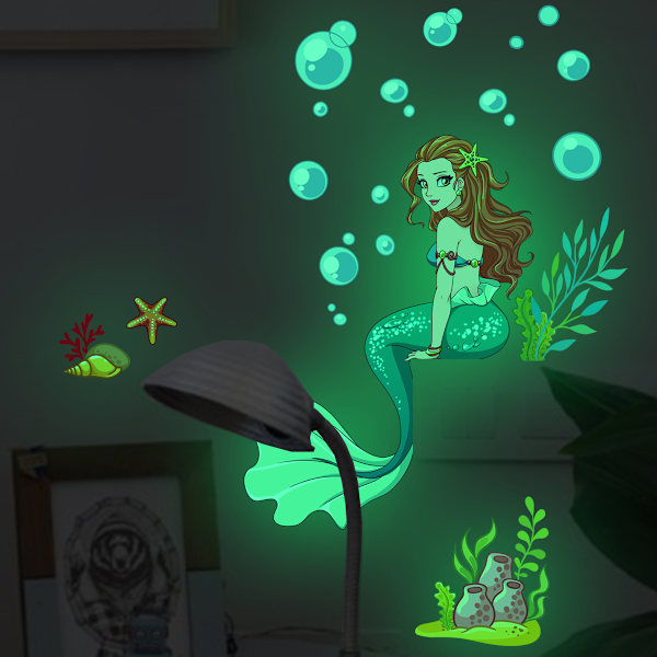 Luminous sjöjungfru kreativa väggdekaler barnrum sovrum