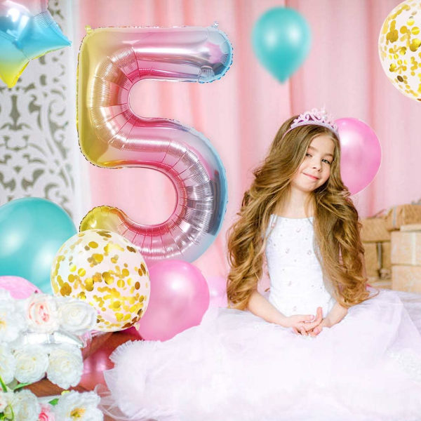 5 års fødselsdagspige ballon, 5 års fødselsdag, lyserød nummer 5 ballon, B