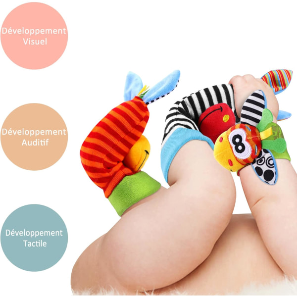 Set of 4 PCS Baby Wrist and Socks Rattle Toy Bell Bracelet Wrist