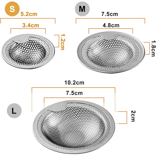 Rustfritt Stål Sink Sil - To-pakning (5 CM)