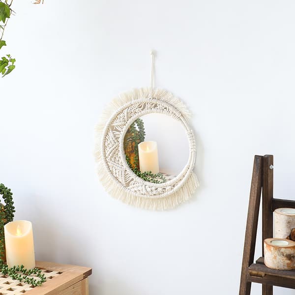 Hängande Vägg Spegel Med Makrame frans Rund Boho Spegel Konst Dec