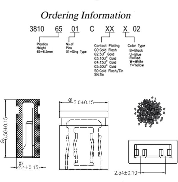 100 stk 2,54 mm Standard PCB Kort Pin Jumper