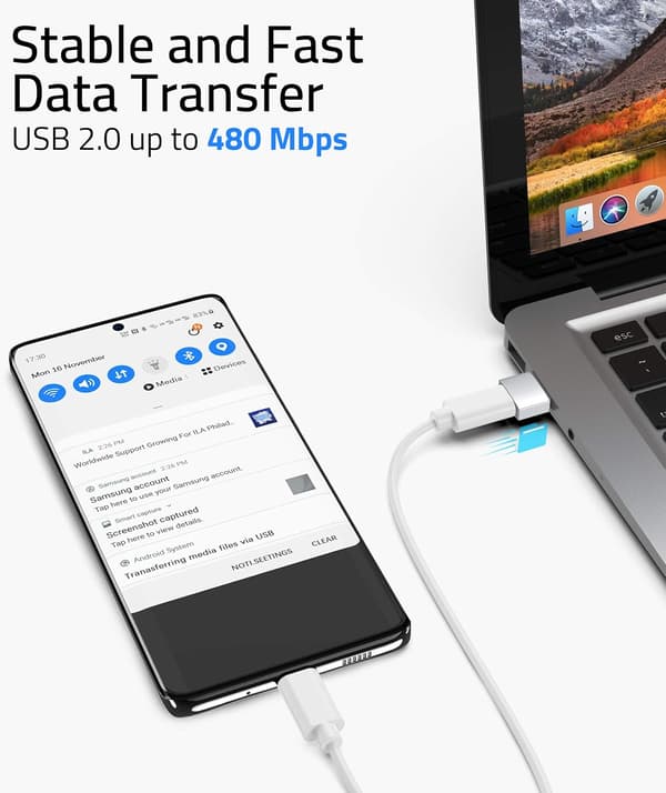 USB A - USB C -sovitin, hopea