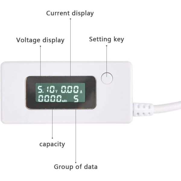 LCD-bakgrundsbelysning LCD Digital Display USB Amperemeter Voltmeter Laddningskapacitet