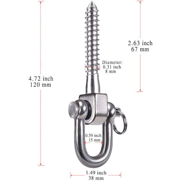 2-pack 180° Svängkrok, SUS304 Rostfritt Stål, 800 kg Kapacitet
