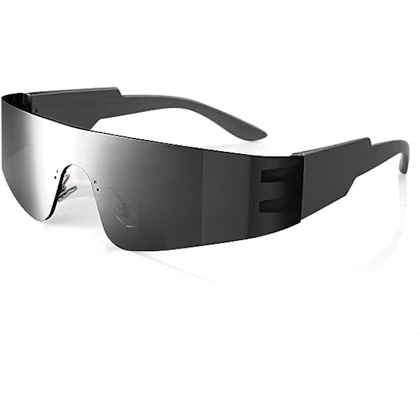 1 st svart mode rimless futuristiska omslutande solglasögon för kvinnor