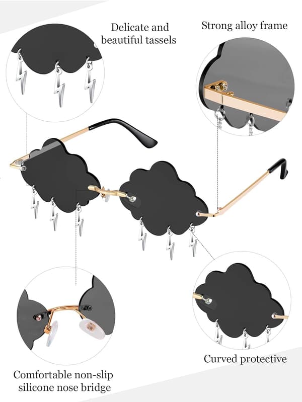4 Par Solbriller Cloud Sunglasses Raindrop Rimless Søde Solbriller Sjove H