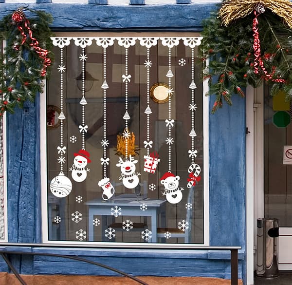 Glasdørsdekorationssticker med snemand julepynt