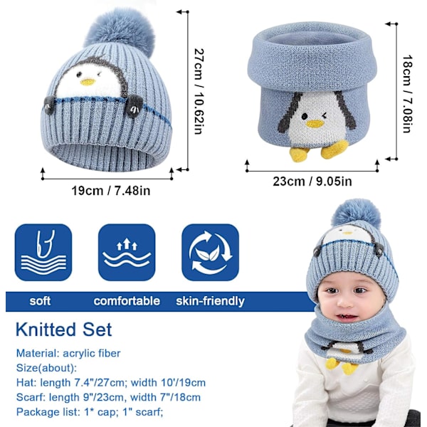 Vintervarm Stickad Mössa och Halsduk Set, Tjock Fleece