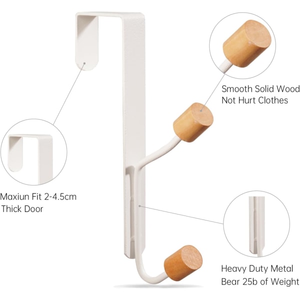 Sæt med 2 Overdørs Hængere, Dobbelt Frakke Hængere, Robust Metal Træ