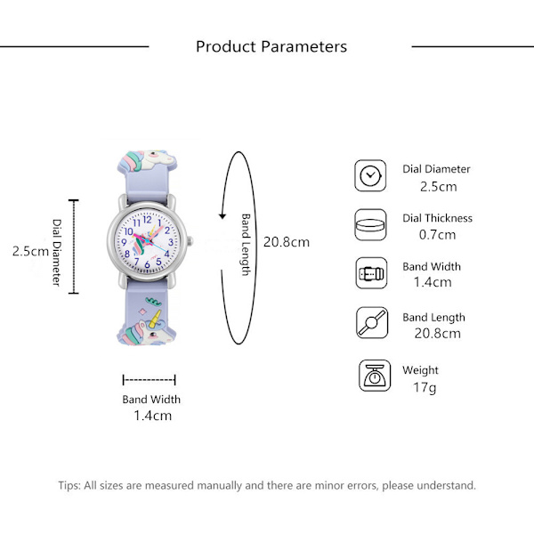 1 kpl Pink Kids Watch söpö yksisarvinen kuvio Quartz-kello värikäs