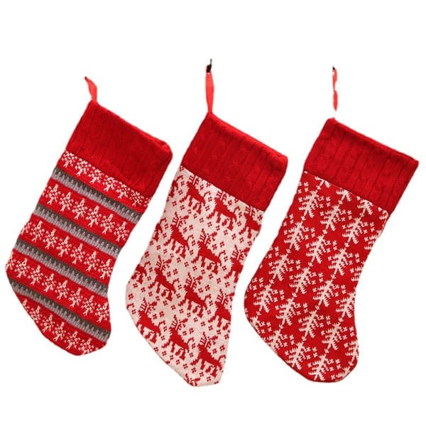 3 stickade julstrumpor julklappspåse juldekoration