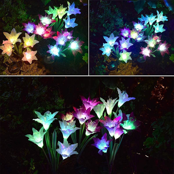 Udendørs Solcellelys, 3 Pak Lily Blomster Solcellelys Fe Lys