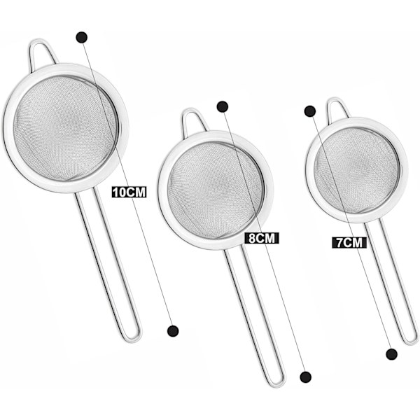 3-pack Teasil, Fint Masknät (7cm 8cm 10cm) Storlek Rostfritt DXGHC