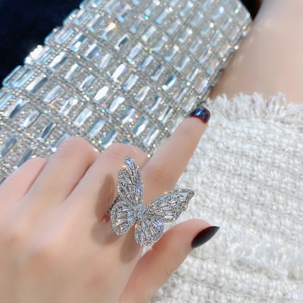 1-pak Rhinestone Butterfly Åpen Ring Hul Ut Simulert Edelsten