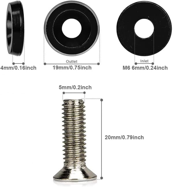 20-pack Stötfångarbrickor och Bultar Kit Rostfritt Stål Aluminium Modifiering